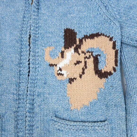 Vintage 60s Cowichan Sweater Adult Fits Small Alaska Ram Knit Lined Zip Blue - Picture 7 of 14